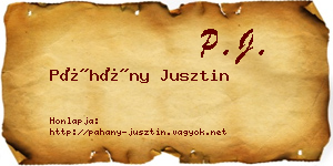 Páhány Jusztin névjegykártya